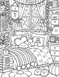 Free Dreamy Bedroom Coloring Page
