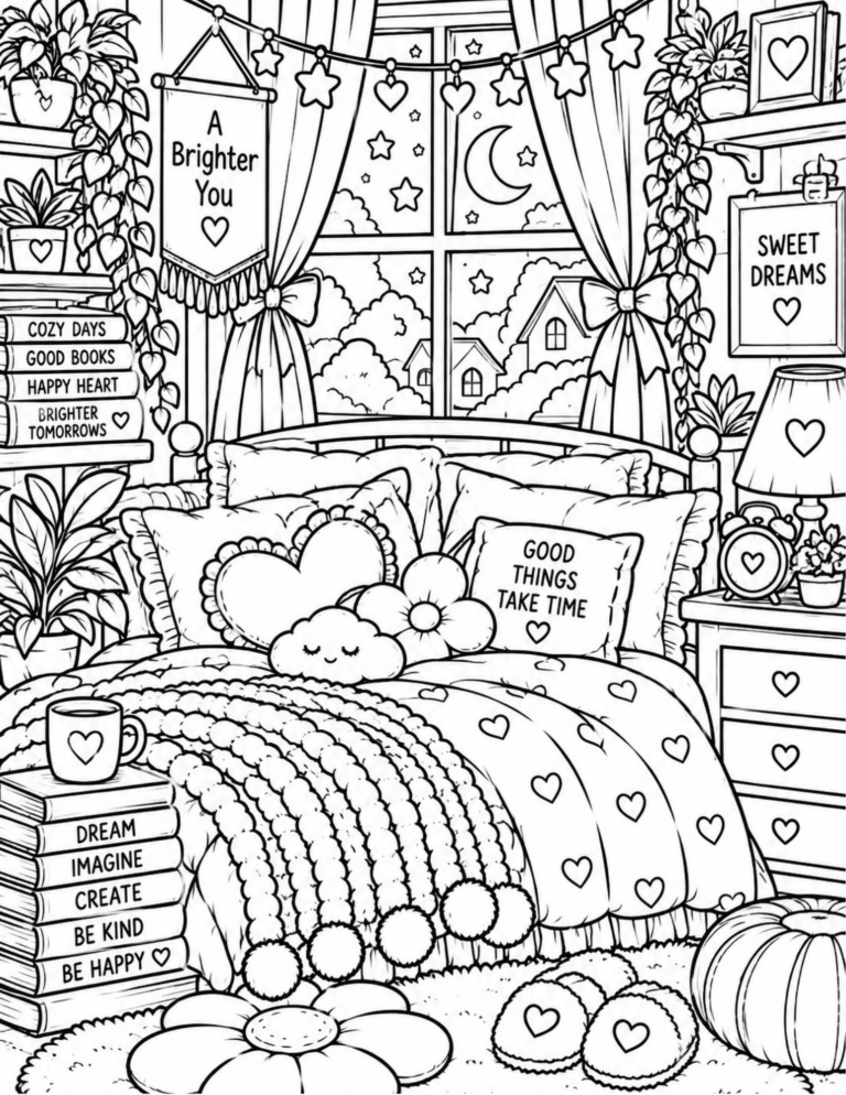 Free Dreamy Bedroom Coloring Page