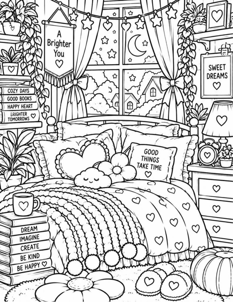 Free Dreamy Bedroom Coloring Page