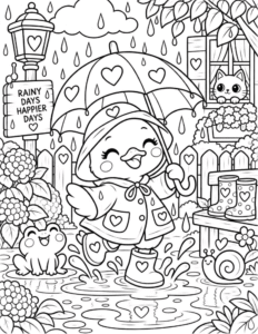 Free Duck Rainy Day Coloring Page