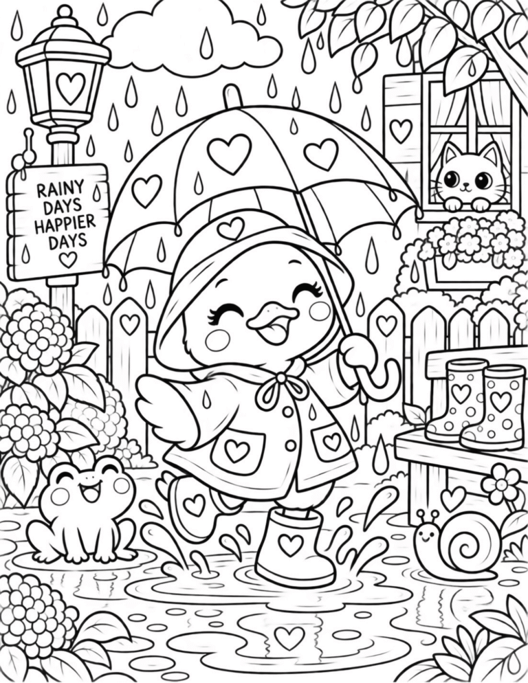 Free Duck Rainy Day Coloring Page