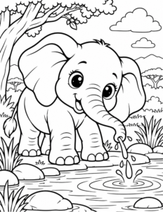 Free Elephant at the Watering Hole Coloring Page