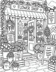 Free Little Flower Shop Coloring Page