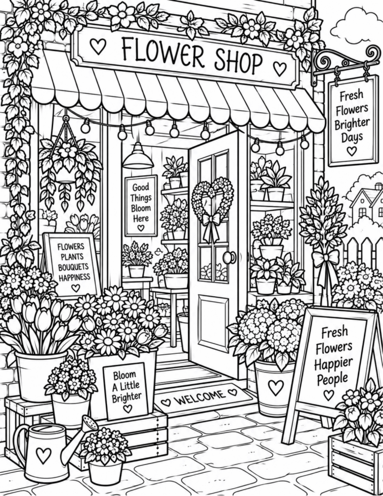 Free Little Flower Shop Coloring Page
