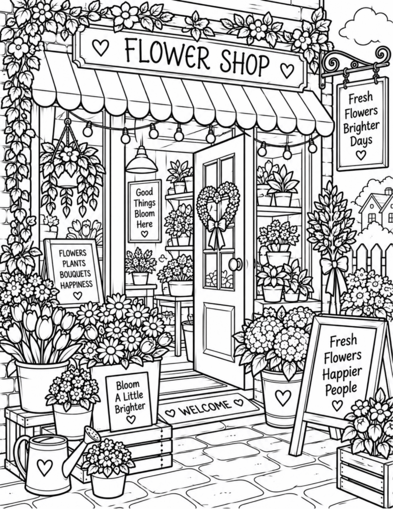 Free Little Flower Shop Coloring Page