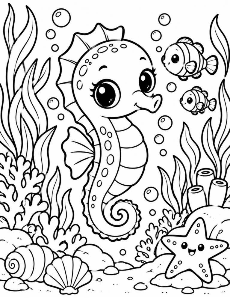 Free Cute Seahorse Coloring Page