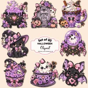 Free Pastel Goth Halloween Clip Art — Set of 20