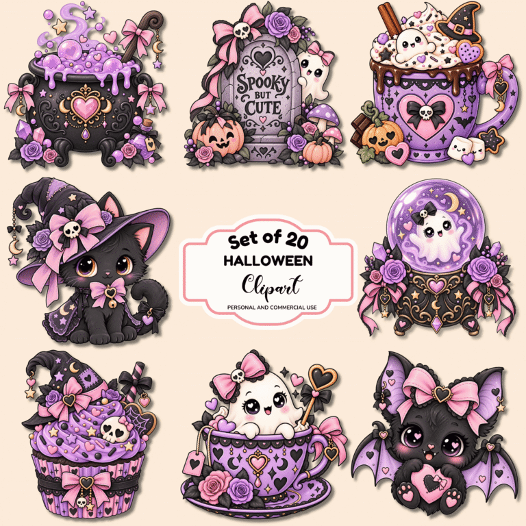 Free Pastel Goth Halloween Clip Art — Set of 20