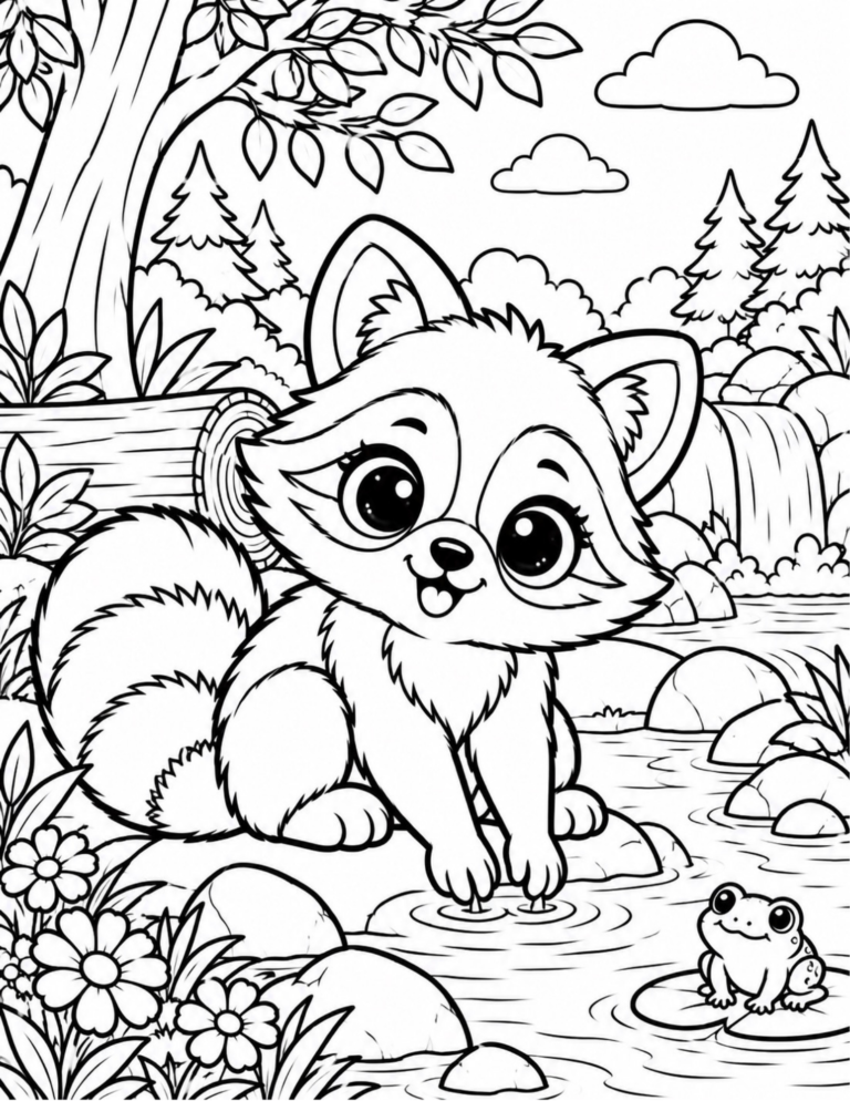 Free Cute Raccoon Coloring Page