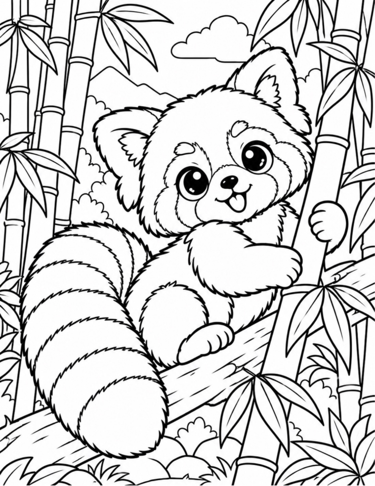 Free Red Panda in Bamboo Coloring Page