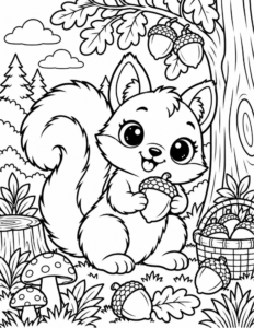 Free Cute Squirrel Coloring Page