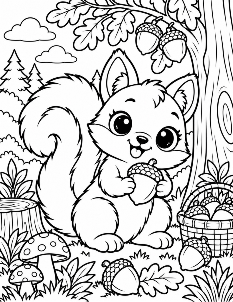 Free Cute Squirrel Coloring Page