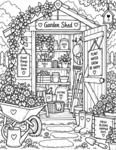 Free Tiny Garden Shed Coloring Page