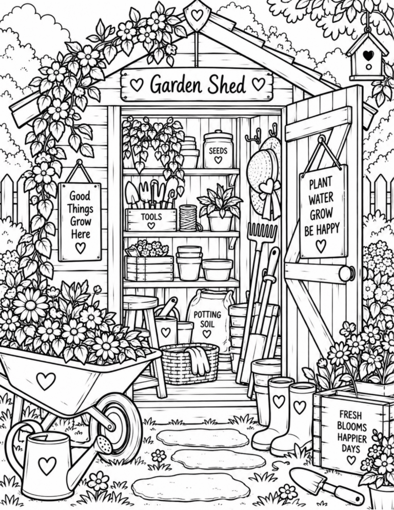 Free Tiny Garden Shed Coloring Page