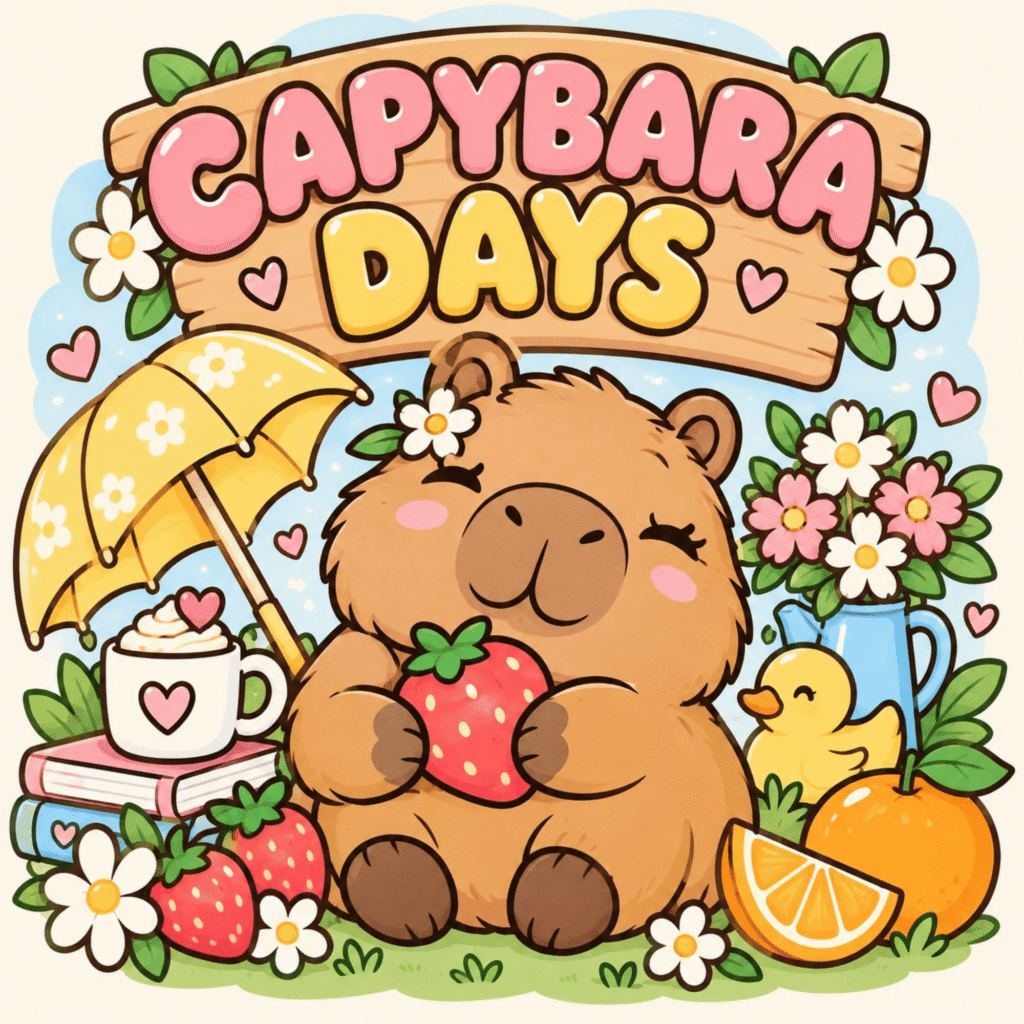 Free bold and easy coloring book Capybara Days