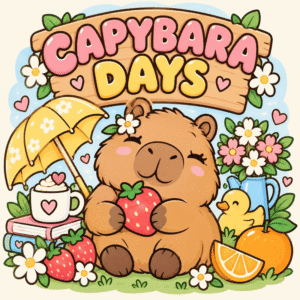Free bold and easy coloring book Capybara Days