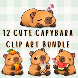 Cute capybara clip art collection with kawaii capybara PNG illustrations