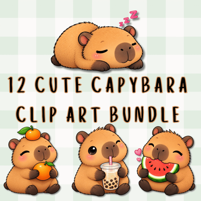 Cute capybara clip art collection with kawaii capybara PNG illustrations